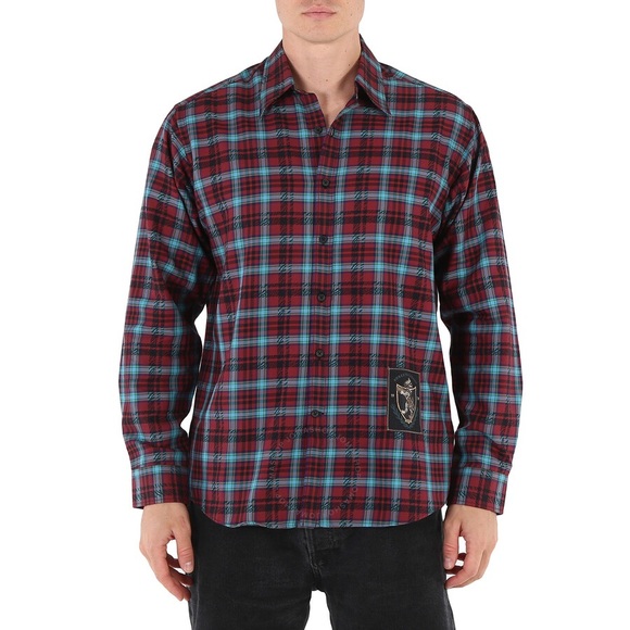 ROBERTO CAVALLI Men’s Tartan Print Logo Long Sleeve  Shirt Size 50 (US Size 40) - Picture 2 of 15